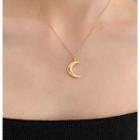 925 Sterling Silver Moon Pendant Necklace 1 Pc - Gold - One Size