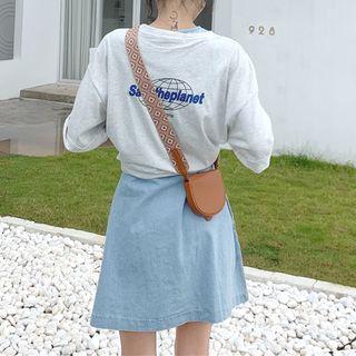 Printed Elbow-sleeve T-shirt / Plain Sleeveless Shift Dress