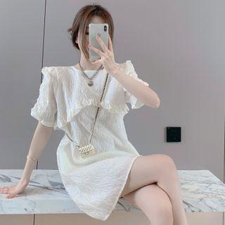 Embossed Ruffled-trim Mini Dress Almond - One Size