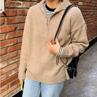Zipped Collared Wool Blend Sweater