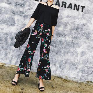 Floral Boot-cut Wide-leg Pants