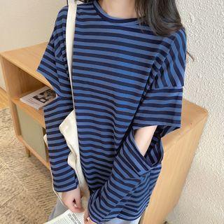 Cut-out Striped Long-sleeve T-shirt