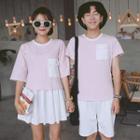 Couple Matching Pocketed Short-sleeve T-shirt / Pleated Skirt / Plain Shorts