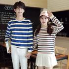 Couple Matching Stripe Fleece-lined Sweatshirt