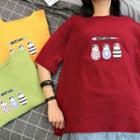 Doll Print Elbow-sleeve T-shirt