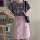 Short-sleeve Letter Print T-shirt / Mini Cargo Skirt
