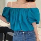 Short-sleeve Beaded Cold-shoulder Blouse