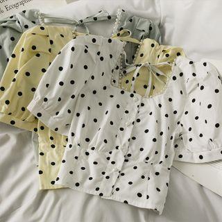 Pearl-trim Dotted Crop Shirt