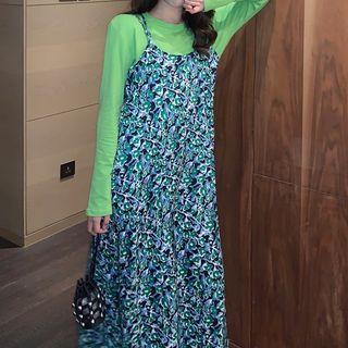 Long-sleeve Twisted Tee / Double Spaghetti-strap Floral Dress