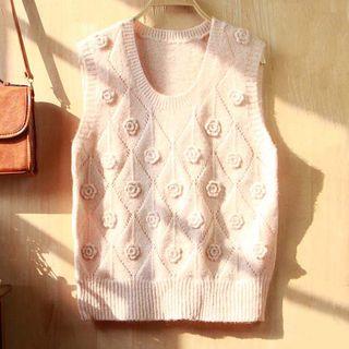 Floral Crochet Appliqu  Knit Vest