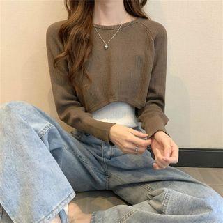 Long-sleeve Plain Cropped Top / Camisole Top