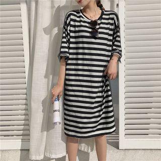 Insert Mesh Striped T-shirt Dress