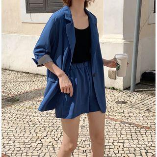 Elbow-sleeve Plain Blazer / Wide-leg Shorts