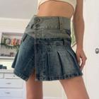 High-waist Two-tone Pleated Mini A-line Skirt