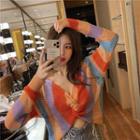 Twisted Front Color Block Cropped Knit Top