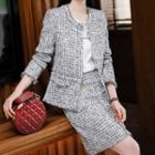 Plaid Jacket / Straight-fit Skirt / Set