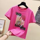 Short-sleeve Sequined Letter Printed T-shirt