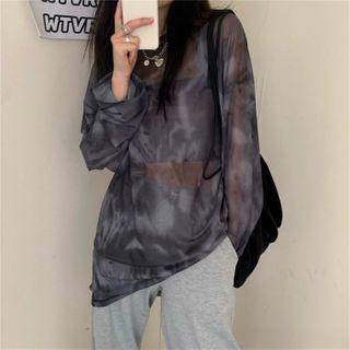 Long-sleeve Tie Dye Mesh T-shirt / Cropped Camisole Top