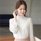 Tall Size Mock-neck Shirred Blouse