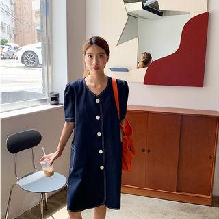 Puff-shoulder H-line Shirtdress