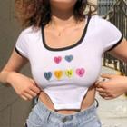 Short-sleeve Lettering Embroidered Crop Top