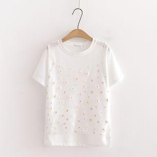 Mock Two-piece Daisy Print Short-sleeve Tee