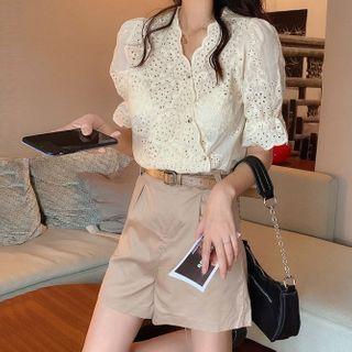 Short-sleeve Lace Blouse / Belt / Shorts / Set