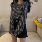 Long-sleeve Loose-fit Round-neck Striped T-shirt Stripe - One Size