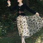 Set: Long-sleeve Top + Floral A-line Skirt