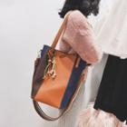 Faux-leather Color-block Tote With Pouch