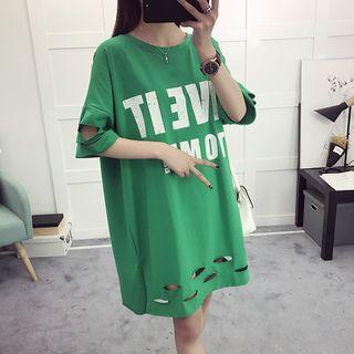 3/4-sleeve Ripped T-shirt Dress