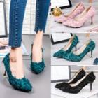 Pointed Feathered High Heel Pumps