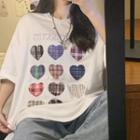 Short Sleeve Heart Print Shirt