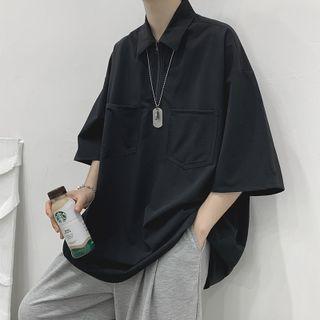 Pocket Detail Zip Front Oversized Top