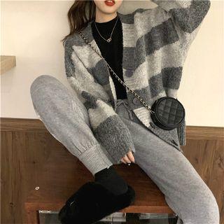 Striped Loose-fit Cardigan / Color-block Sweatpants