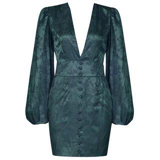Puff-shoulder Deep V-neck Mini Sheath Dress