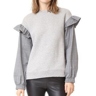 Ruffle Trim Check Sleeve Pullover