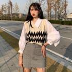 Mock Two-piece Knit Panel Sweater