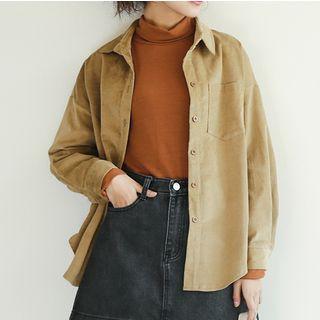 Set: Plain Turtleneck Tank Top + Corduroy Shirt