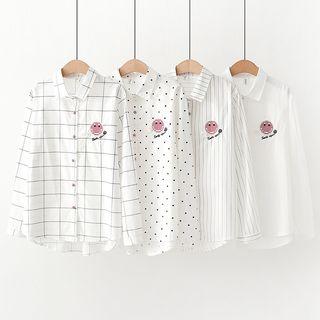 Smile Face Embroidered Buttoned Shirt