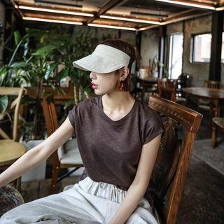 Cuff-sleeve Linen T-shirt