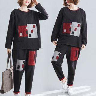 Set: Patched Pullover + Straight-cut Pants