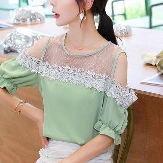 Cold-shoulder Lace Trim Blouse