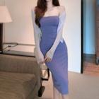 Strapless Midi Sheath Dress / Light Jacket