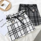 Plaid Tweed High-waist A-line Skirt With Belt