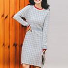 Plaid Long-sleeve A-line Knit Dress