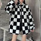 Checkerboard Fluffy Zip Jacket