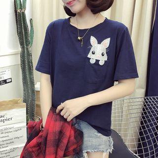 Short-sleeve Rabbit Embroidery T-shirt