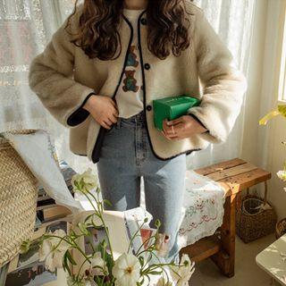 Piped Two-way Faux-fur Jacket Blue - One Size