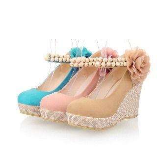 Faux-suede Flower Wedge Sandals